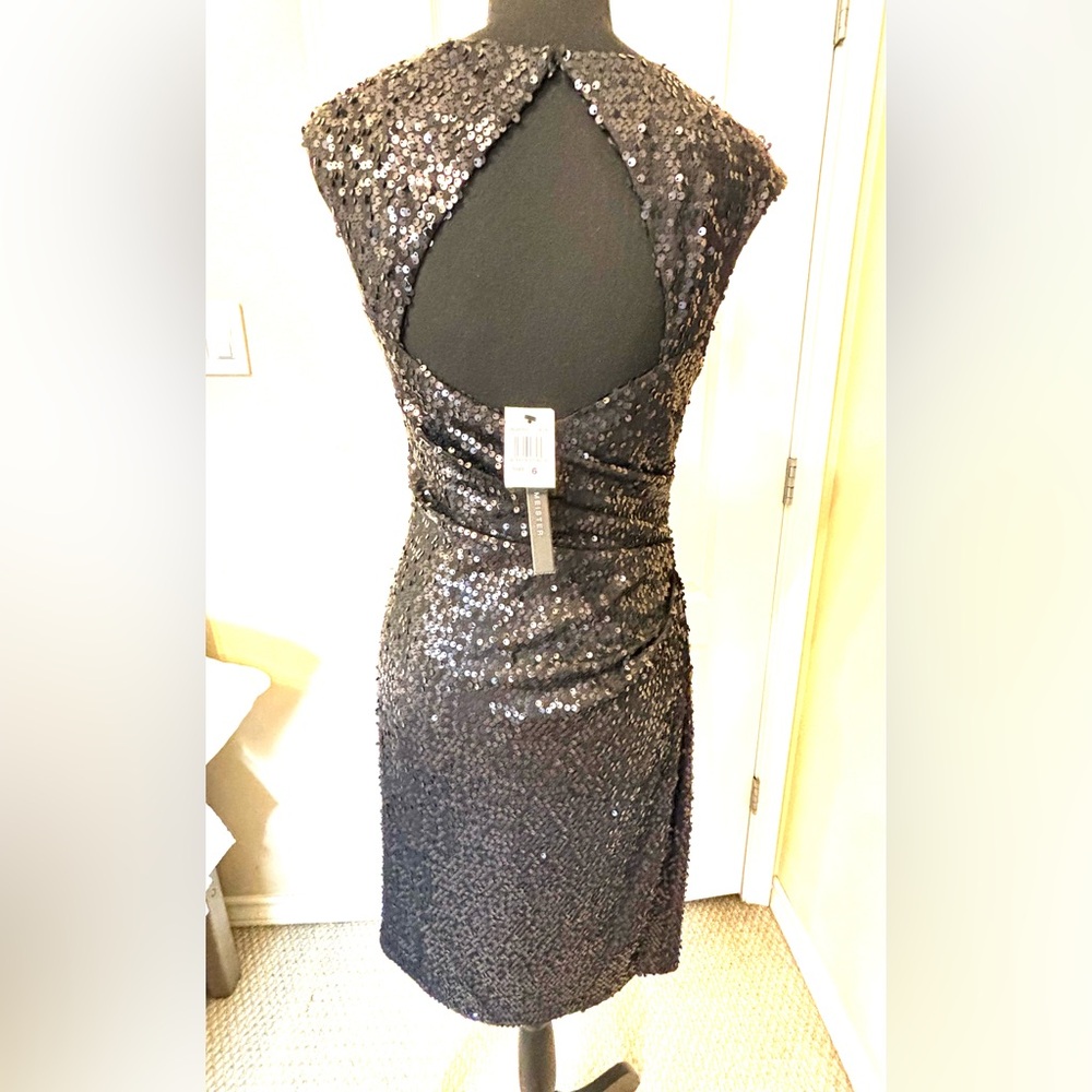 NWT David Meister dress 6 medium Sequin open back black dress cocktail LBD Vegas